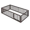 TIRAMISUBEST Twin/Full/Queen Size Wood Floor Platform Bedwith Fence and Door, Solid Wood Floor Bed Montessori Bed with Guardrails - 3 of 4