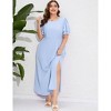 Plus Size Women's Tiered Ruffle Sleeve Maxi Dress with High Slit Elegant Long Flowy Party Dress - 3 of 4