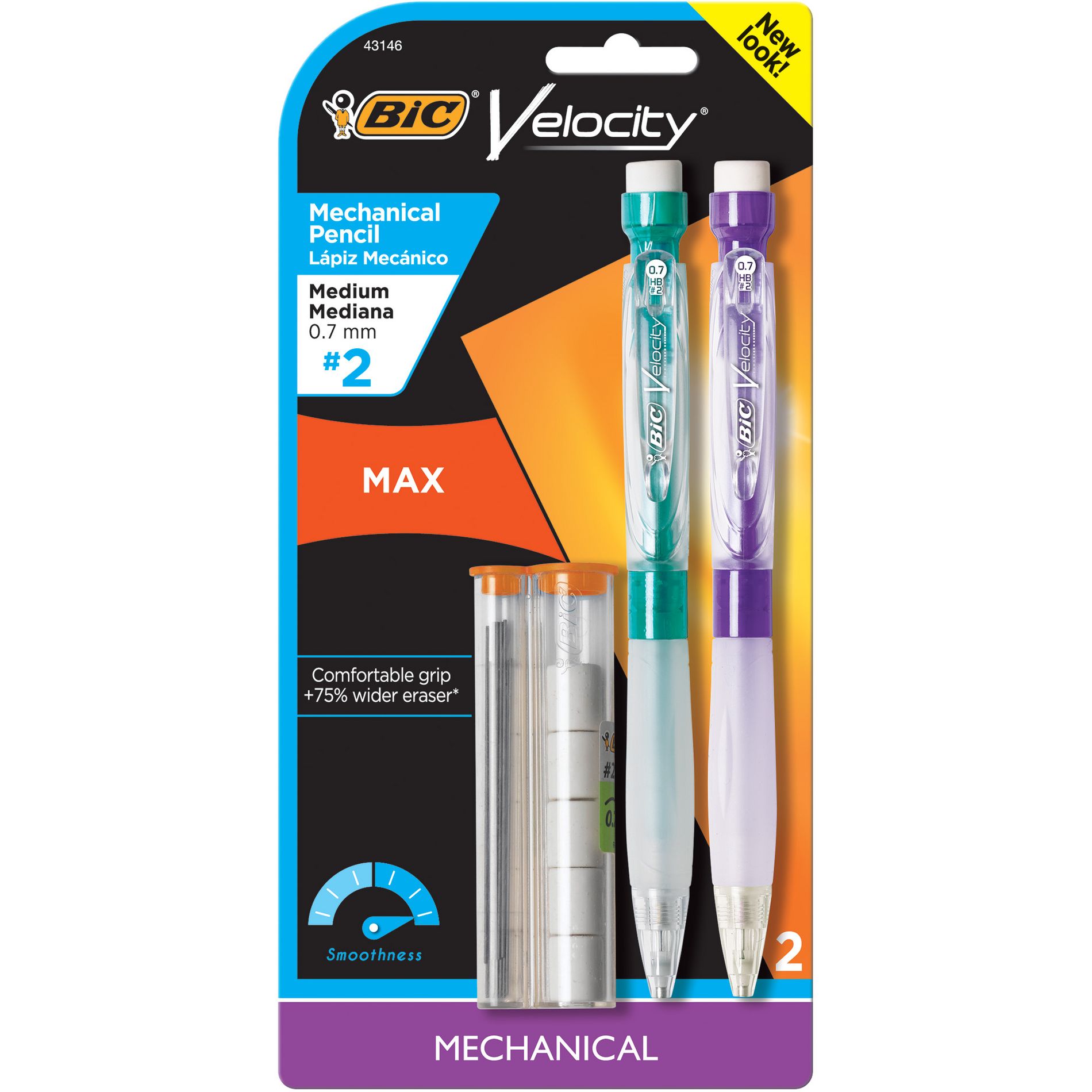 BIC Velocity Max 2pk Mechanical Pencils: 0.7mm No. 2 Lead, Black, Includes Eraser & Lead, Plastic, Stationery & Office