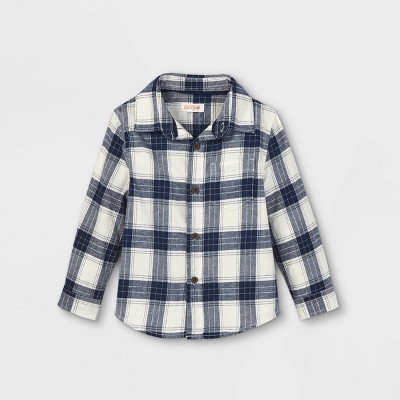 Toddler Boys' Flannel Long Sleeve Button-Down Shirt - Cat & Jack™ Navy 5T