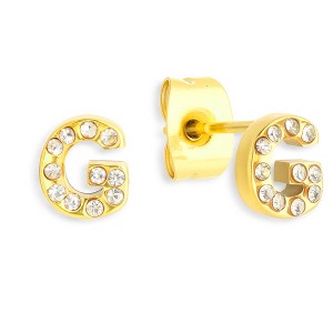 EVRY JEWELS WATERPROOF Gold or Silver Plated Stainless Steel Crystal Initial Stud Earrings - 1 of 3