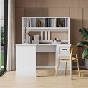 L Shape-Home Office Computer Desk with Hutch, Antiqued Black finish, Writting Desk Workstation with Storage Shelf for Home/Office/-Maison Boucle - 2 of 4