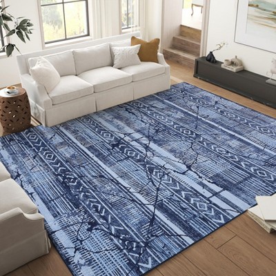 Ultra-Thin Boho Geometric Marble Washable Area Rug Indoor Floor Carpet for Bedroom Living Room or Dining Room