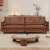 ATJafurn 86“ Genuine Leather Sofa, Mid-Century Modern Upholstered Sectional 3-Seater Retro Couch Oversized Loveseat With Square Arm for Living Room - 3 of 4