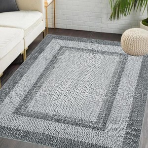 Grey/Blue Washable Runner Rug, Non-Slip Modern Hallway Carpet, Stain Resistant Low Pile Mat for Living Room, Bedroom, Kitchen - 1 of 4