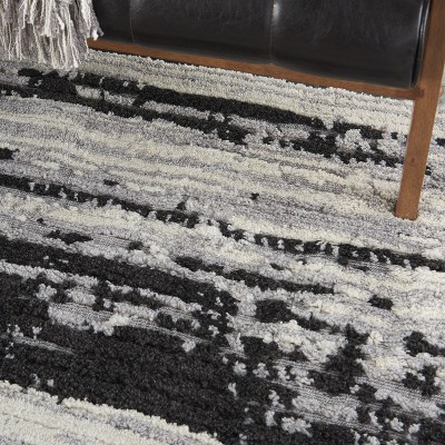 Ivory Charcoal Abstract Hand-Knotted 5'3" x 7'3" Synthetic Area Rug