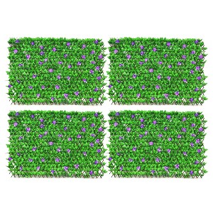 Tangkula 4PCS Expandable Fence Privacy Screen Decorative Faux Ivy Panel w/ Purple Flowers - 1 of 4