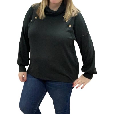 Women's Cowlneck Faux Button Sweater - White Birch