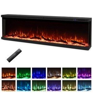 Costway 60" Wide 3-Sided Electric Fireplace Insert 750with 1200W Recessed Wall-Mounted Heater - 1 of 4