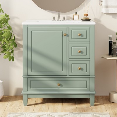 30" Bathroom Vanity with Sink, Modern Under Sink Cabinet with 1 Door, Shelf and 3 Soft-Close Drawers for Bathroom or Powder Room – Cuddlewood