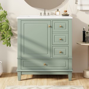 30" Bathroom Vanity with Sink, Modern Under Sink Cabinet with 1 Door, Shelf and 3 Soft-Close Drawers for Bathroom or Powder Room – Cuddlewood - 1 of 4