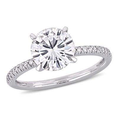 EVERLY JEWELRY  |   14K White Gold 1/10 CT Diamond TW And 2 CT DEW Created Moissanite-White Fashion Ring