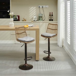Resenkos Counter Bar Stools, Counter Stool,Set of 2 Rattan Bar Stool, 360 Swivel Bar Chair with Footrest for Kitchen, Dining Room Gray - 1 of 4