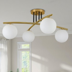 PAKOKULA 29.63 in. 4-Light Gold Modern Sputnik Semi-Flush Mount with White Glass Shade - 1 of 4