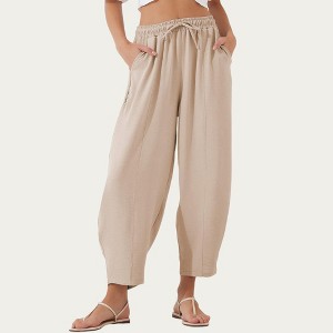 Anna-Kaci Women’s Relaxed Fit Lounge Pants with Soft Draped Fabric Elastic Drawstring Waistband and Wide Tapered Legs - 1 of 4