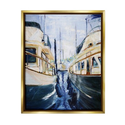 Stupell Industries Marine Harbor Docked Boats Framed Floater Canvas Wall Art