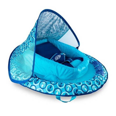 SwimWays Baby Spring Float Sun Canopy BLUE Swimming Pool Splash Lounge w Carrier 