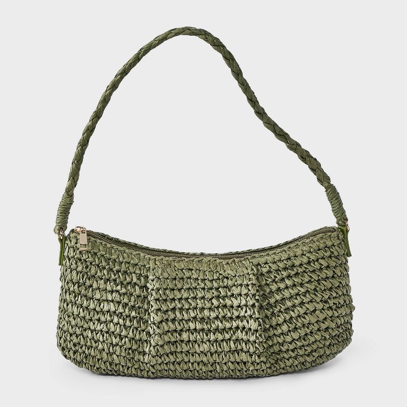 Hand Crocheted Straw Shoulder Bag - A New Day™ Green