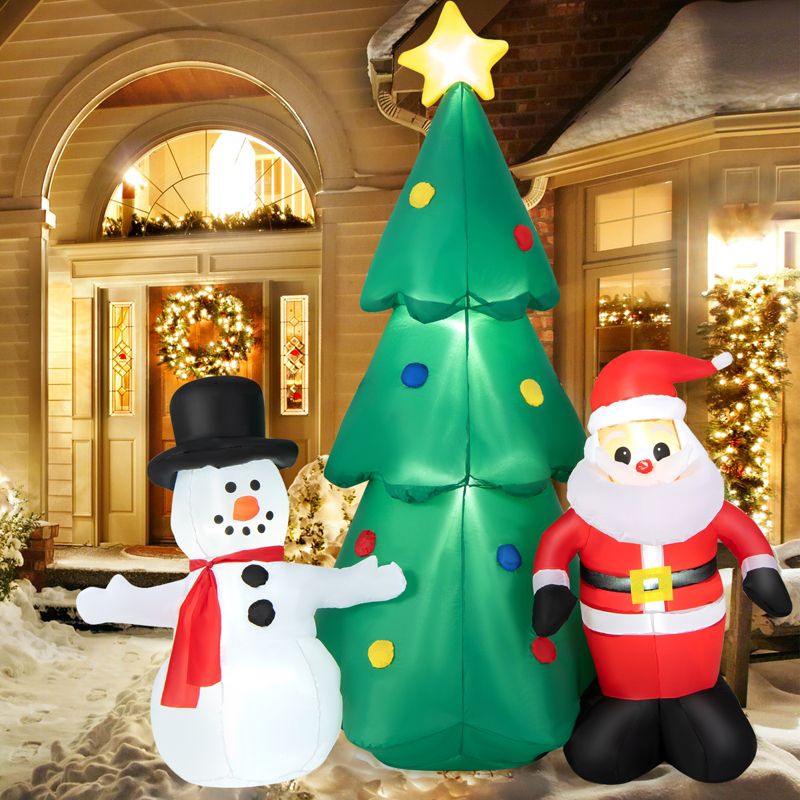 Tangkula 6FT Tall Christmas Inflatables Tree with Santa Claus & Snowman Blow Up Christmas Tree Outdoor Decoration Lighted Xmas Holiday Party Decor, 3 of 10