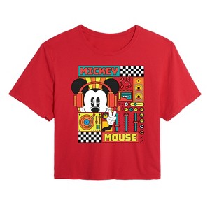 Women's - Disney - Mickey Mouse Rhythm Waves Cropped Graphic T-Shirt - 1 of 4