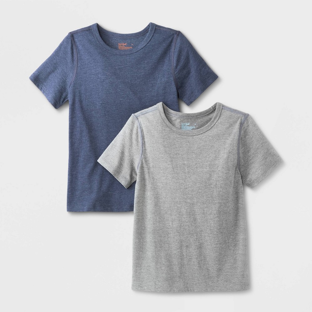 Kids' 2pk Adaptive Short Sleeve T-Shirt - Cat & Jack Charcoal Gray/Navy M