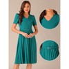 Allegra K Women's V-Neck Short Sleeve Belted A-Line Work Pleated Dress - 2 of 4