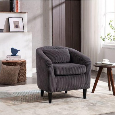 CAVINAS Modern Barrel Chair, Living Room Accent Chair, Decorative Armchair with Thick Cushions and Pillows, Comfy Single Sofa Chair with Wooden Legs