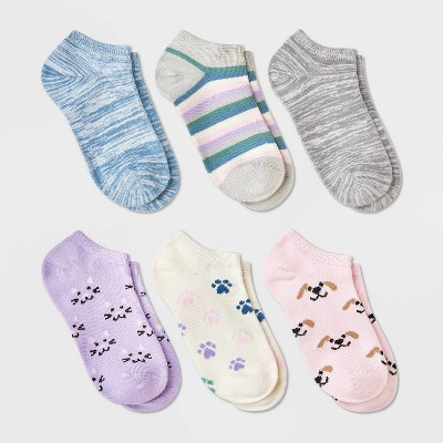 Girls' 6pk 'Cat/Dog' No Show Socks - Cat & Jack™ L