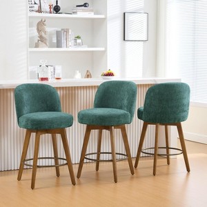 Bekrvio 26" Swivel Counter Height Bar Stools Set of 1/2/3/4,Fabric Upholstered Bar Chairs with Walnut Wood Legs, Counter-Height Kitchen Island Stools - 1 of 4