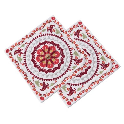 Red and White Embroidered Cotton Polyester Euro Pillow Covers