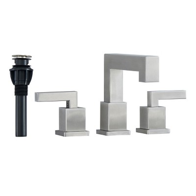 Munora Brushed Nickel Widespread Bathroom Faucet, Waterfall Design with Pop-Up Drain and Supply Hoses