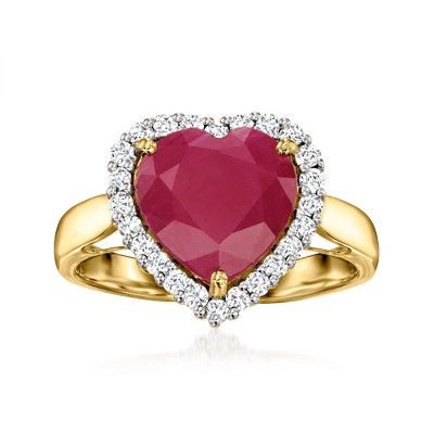 Ross-Simons 4.20 Carat Ruby Heart Ring With .34 ct. t.w. Diamonds in 14kt Yellow Gold Size 7