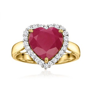 Ross-Simons 4.20 Carat Ruby Heart Ring With .34 ct. t.w. Diamonds in 14kt Yellow Gold Size 7 - 1 of 4