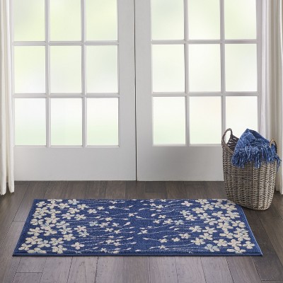 Navy Floral Whisper Rectangular Viscose 2' x 4' Area Rug