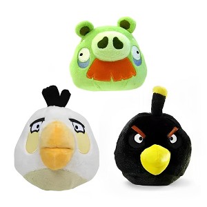 Commonwealth Toys Angry Birds Plush 5" 3 Pack Assortment Moustache Pig, Black Bird, White Bird - 1 of 4