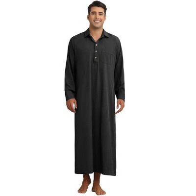 INSPIRE CHIC Men's Long Sleeves Collared Neck Full Length Nightwear