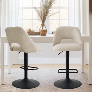 Swivel Bar Stools with Backs, 24"-32" Adjustable Height Bar Stools, Set of 2 Upholstered Fabric Seats with Black Base-Maison Boucle - 1 of 4