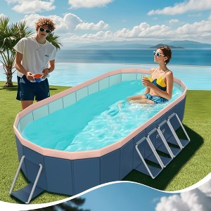 ORRD 2.8m Oval Free Inflatable Garden PVC Swimming Pool, Dark Blue - 1 of 4