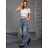 INSPIRE CHIC Women's Baggy Distressed High Waisted Multi-Pocket Full Length Wide Leg Cargo Denim Pants - 3 of 4