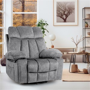 SKRAN Massage Swivel Rocker Recliner Chair with Vibrating Massage and Heating Function, Rocking Function and Side Pocket, USB Charging Port(Grey) - 1 of 4