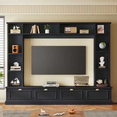 NicBex Minimalist Entertainment Wall Unit Set with Bridge TV Stand with Adjustable Shelves Media Console with Ample Storage for Living Room