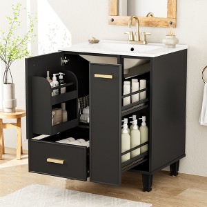 KWPZQEB 24" Bathroom Vanity with Sink, Bathroom Cabinet with Door Shelf, Deep Drawer & 2-Tier Pull-Out Basket and 3 reserved holes - 1 of 4