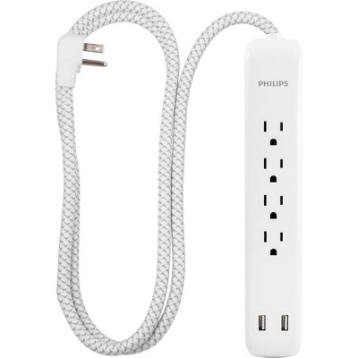Philips 4-outlet Surge / 2 Usb-a 720 Joules 4' Braided Cord