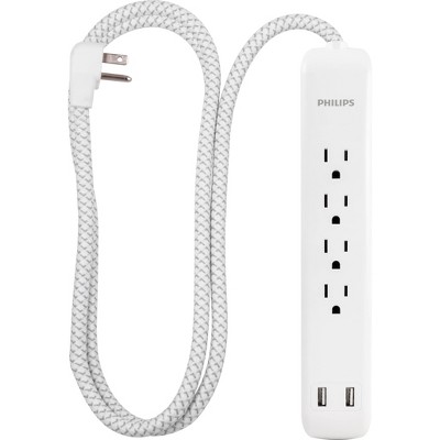 Philips 6-outlet Surge Protector With 4ft Extension Cord, White : Target