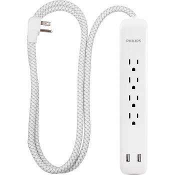 Philips 4-Outlet Surge / 2 USB-A 720 Joules 4' Braided Cord - White