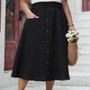 Coolmee Womens Maxi Skirts High Elastic Waist Pleated A Line Casual Front Button Skirts with Pockets - 2 of 4