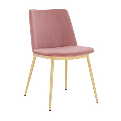 Elegant Pink Velvet and Gold Metal High-Back Dining Chairs (Set of 2)