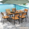 Tangkula 7 PCS Outdoor Dining Set for 6 Acacia Wood Rectangular Table & 6 Armless Chairs - 3 of 4