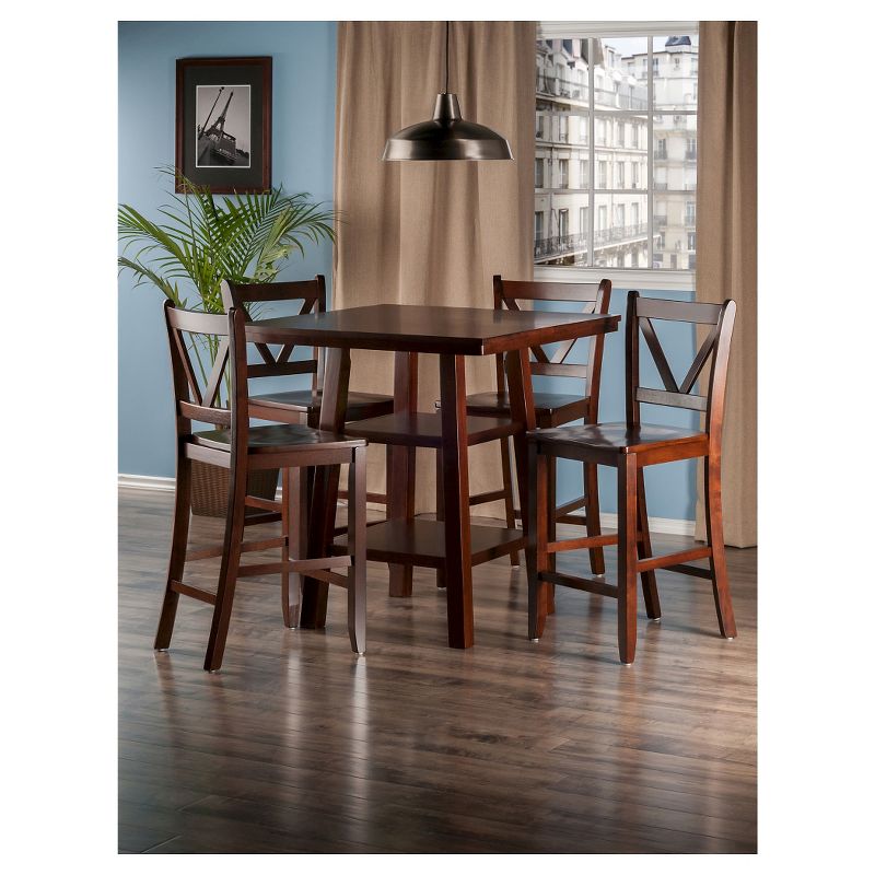5pc Orlando 2 Shelves Counter Height Dining Set Wood/Walnut- Winsome, 4 of 5