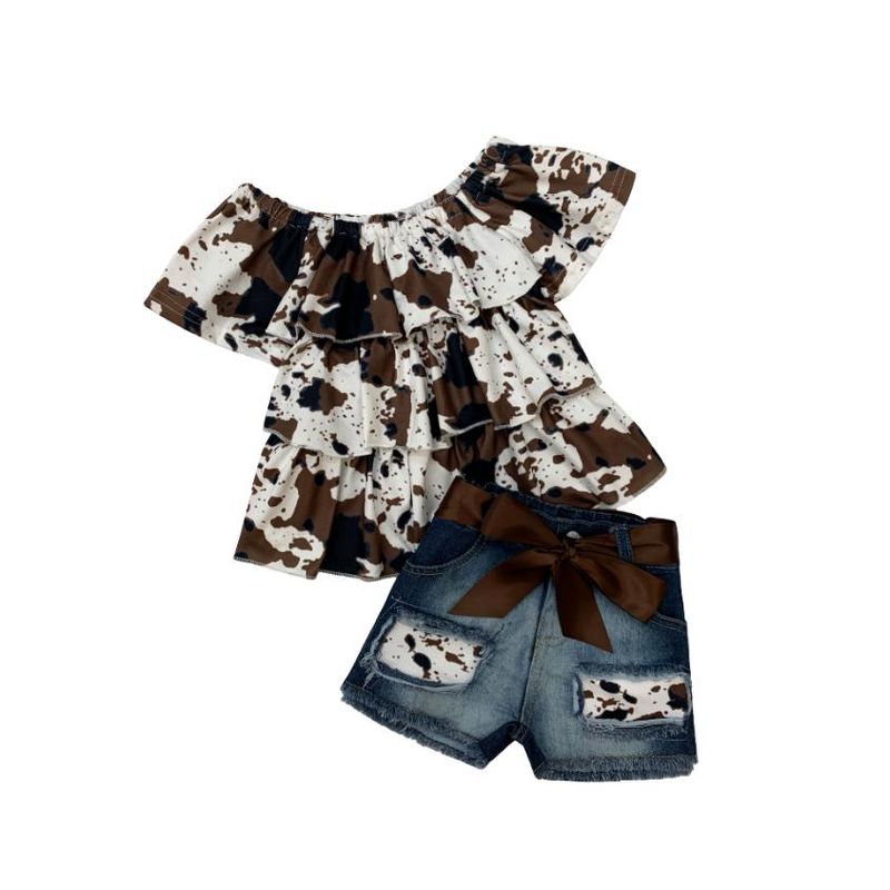 Cowgirls Couture Patched Denim Shorts Set - Mia Belle Girls, 1 of 3